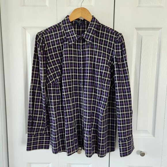 Chaps Purple Plaid Long Sleeve Button Up Shirt - Picture 1 of 10